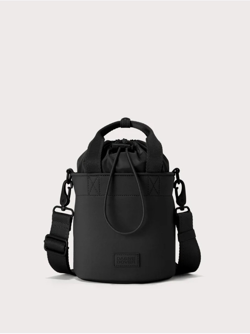 Dagne Dover Nico Bucket Bat Onyx Black Neoprene Crossbody Drawstring Bag